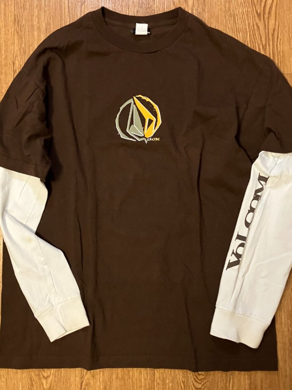 Vintage 90s Volcom Double Layer Long Sleeve Shirt Men XL Brown Skater Y2K - Rare